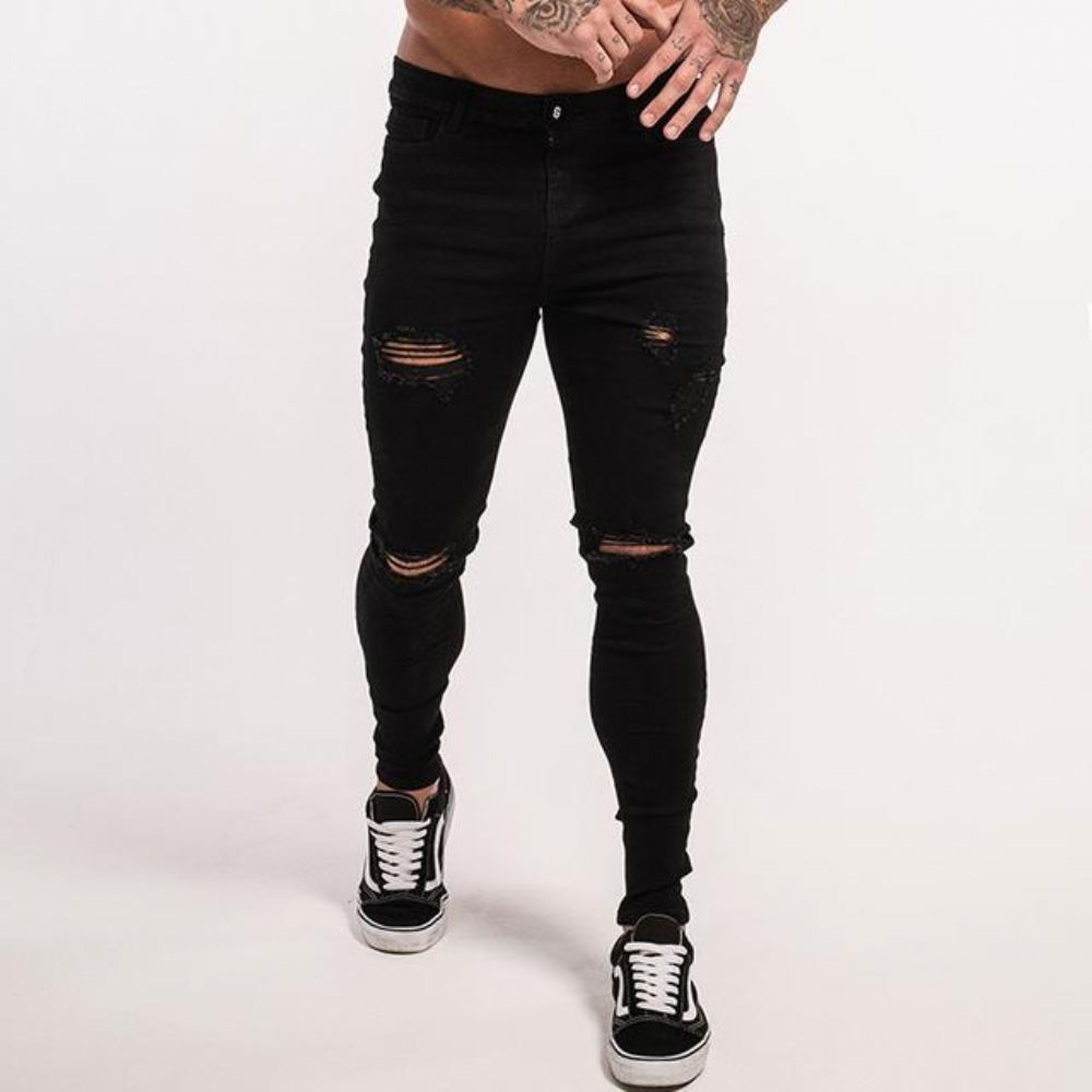 CZarne Rozciągliwe Jeansy Skinny Z Przetarciami