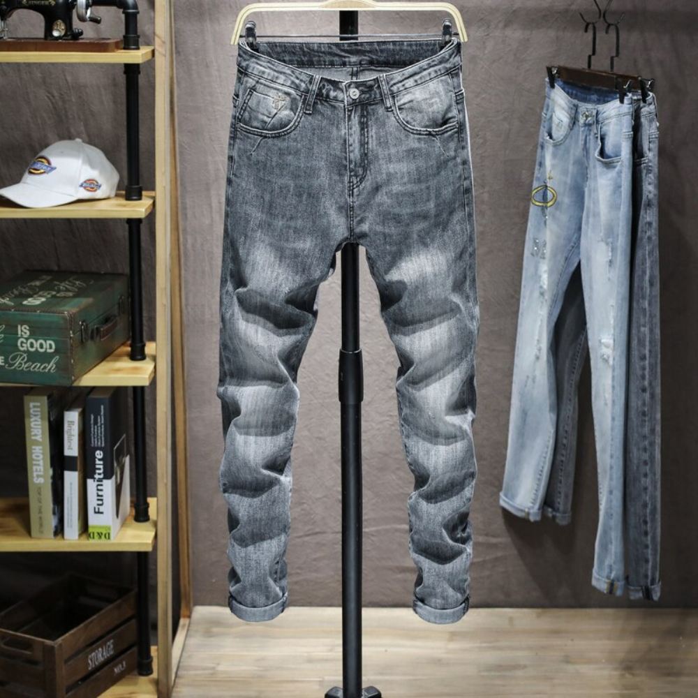 Designerskie Jasnoszare Jeansy Skinny Ze Stretchem