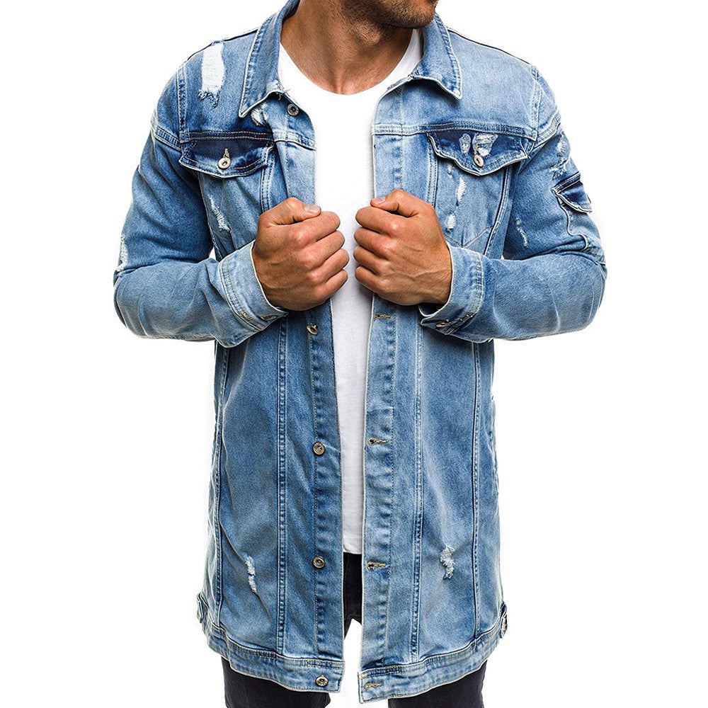 Długa Kurtka W Stylu Distressed Denim Street