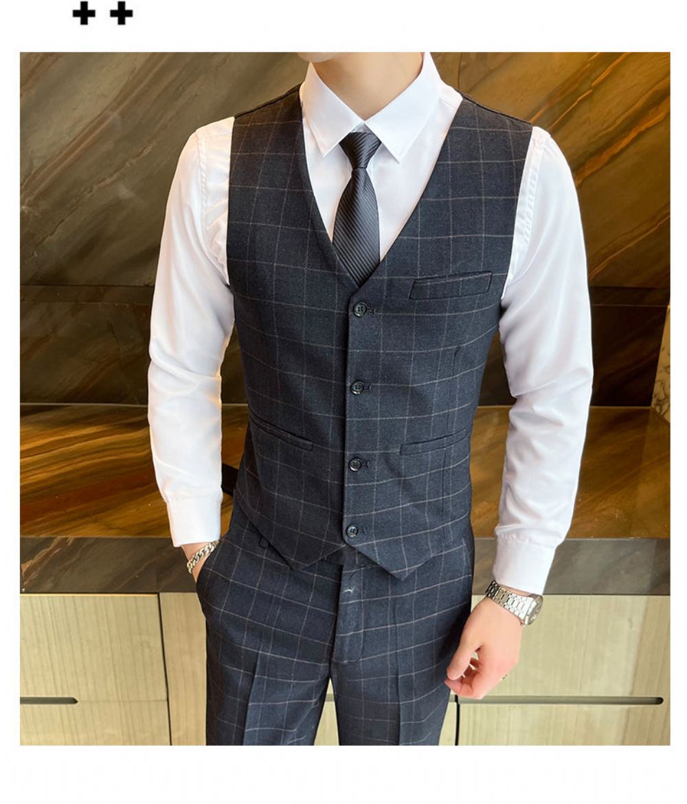 Business Casual Plaid High-end 3-częściowy Garnitur W Anglii